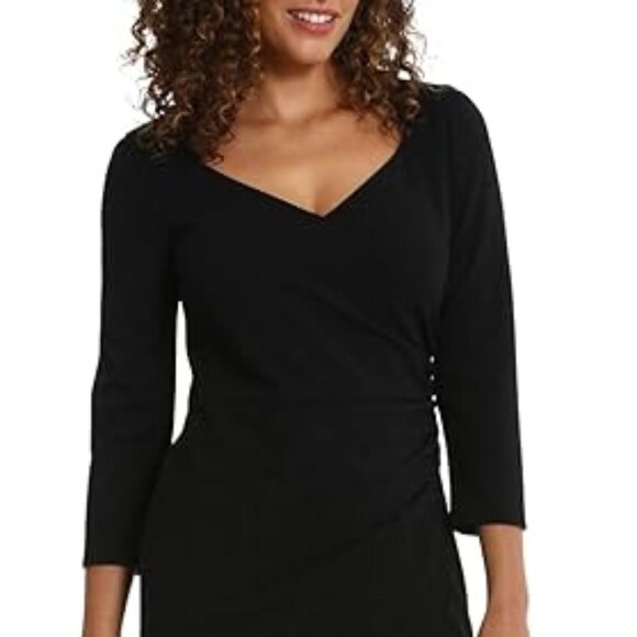 London Times Petite Puff-Sleeve Midi Dress Black 6P - Picture 4 of 8